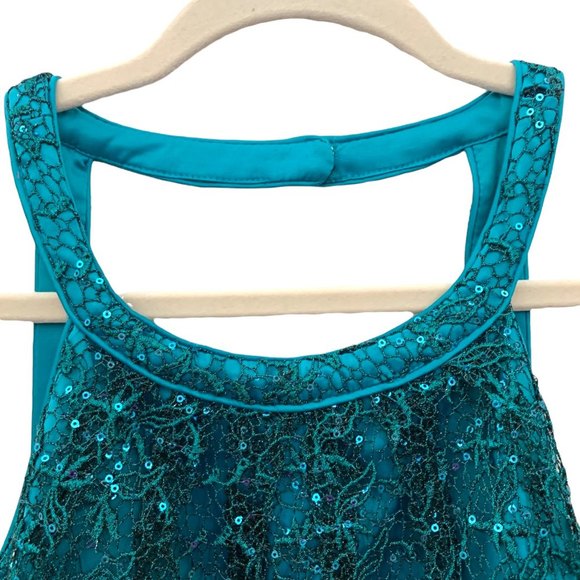 Adrianna Papell Collection Sequins Halter Neck Gown 14 Open Back Turquoise - Picture 7 of 12